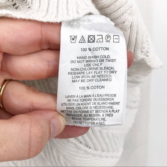 Kimchi Blue Crop Sweater Ivory Eyelet Ruffle Hem M - Picture 6 of 12